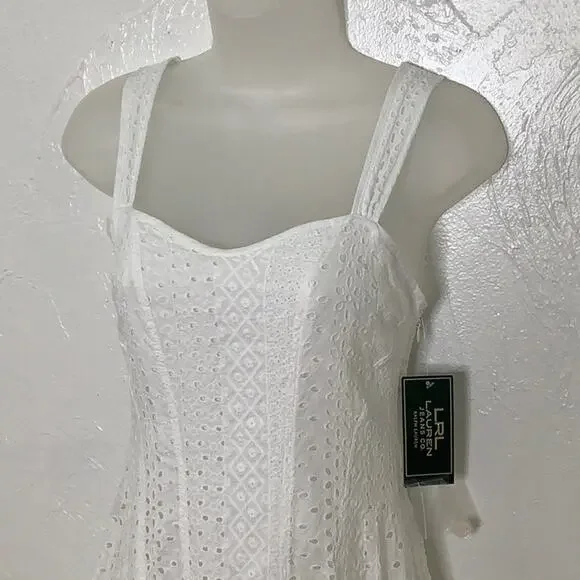 Vintage LRL Lauren Ralph Lauren white eyelet cotton fit and flare dress SZ 6 NWT - Picture 2 of 13